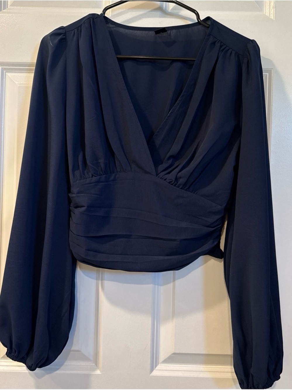 SHEIN Navy Wrap-Style Long Sleeve Blouse